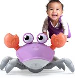 Purple Crawling Crab Baby Toy – Violet Tummy Time Interactive Moving Crab Toy with Music & Lights, Cute Running Escape Catch Me Toy for 0–6 Month Infants, 6–12 Month Crawlers & Early Walkers