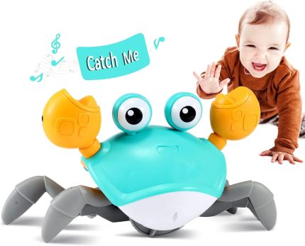 Purple Crawling Crab Baby Toy – Violet Tummy Time Interactive Moving Crab Toy with Music & Lights, Cute Running Escape Catch Me Toy for 0–6 Month Infants, 6–12 Month Crawlers & Early Walkers