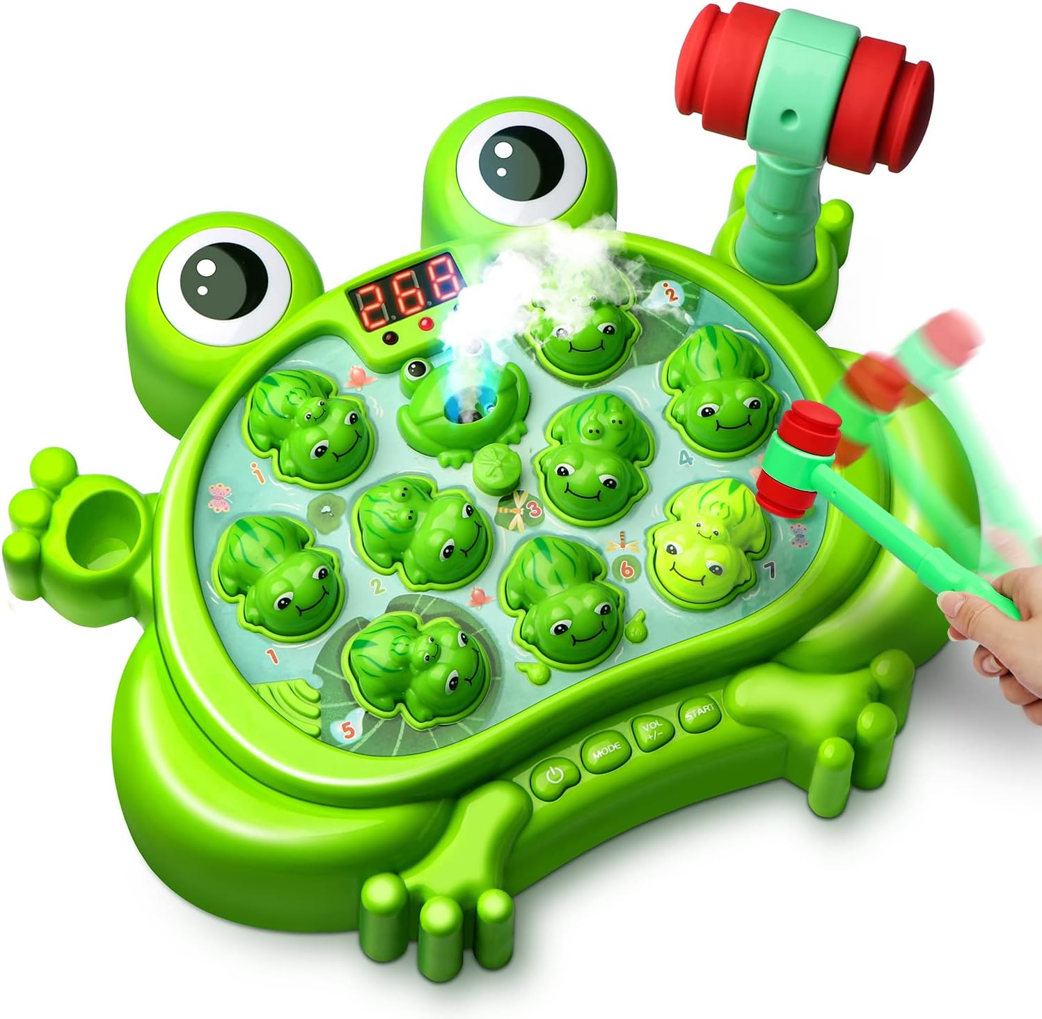 71AJP4DBNyL._AC_SL1500_ HopeRock Toys for 2 3 4 5 Year Old Boy,Toddler Toys Age 2-4, Whack A Frog Game,with 5 Modes,45 Levels,9 Music Spray and Light-up, Baby Toy Gifts for Early Learning, Birthday Gift for Toddler Boy Toys