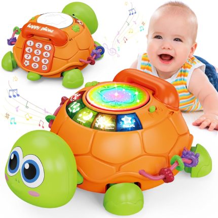 Jyusmile Baby Toys 6 to 12 Months, Musical Turtle Crawling Infant Toys, Early Learning Educational Toy with Light & Sound, Christmas Birthday Gifts for Boy Girl 7 8 9 10 11 Month 0-1 Year Old
