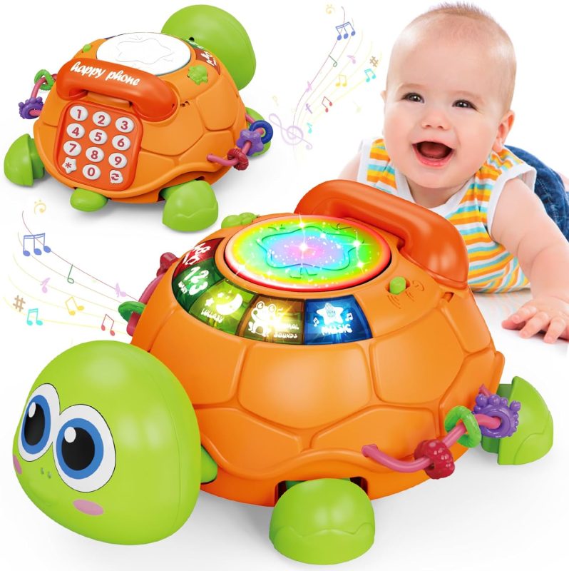 Jyusmile Baby Toys 6 to 12 Months, Musical Turtle Crawling Infant Toys, Early Learning Educational Toy with Light & Sound, Christmas Birthday Gifts for Boy Girl 7 8 9 10 11 Month 0-1 Year Old