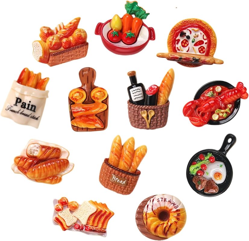 36-Piece Cute Resin Fridge Magnets Set - Colorful Kitchen Refrigerator Magnets for Home & Office, Whiteboard Magnetic Stickers for Photos, Notes, Memos, Shopping Lists (Bread and Food Series)