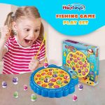 Fishing Game Toy for Kids and Toddlers, Rotating Fish Catching Board Game, Battery Operated Play Set with Music On Off Switch for Quiet Play