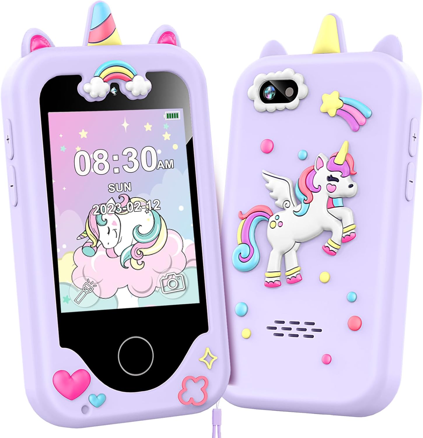 71dwraR96OL._AC_SL1500_ Kids Smart Phone for Girls, Christmas Birthday Gifts for Girls Age 3-10 Kids Toys Cell Phone, 2.8" Touchscreen Toddler Learning Play Toy Phone with Dual Camera, Game, Music Player, 8GB Card Purple