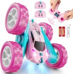 QUNREDA Remote Control Car, RC Cars Toys for Kids Ages 6-12, 4WD Stunt Car with LED Lights & 360° Flips, 2.4GHz, Upgraded USB-C Modular Batteries, 8-10 Year Old Boys Birthday Gift 1-Blue