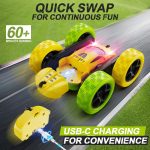 QUNREDA Remote Control Car, RC Cars Toys for Kids Ages 6-12, 4WD Stunt Car with LED Lights & 360° Flips, 2.4GHz, Upgraded USB-C Modular Batteries, 8-10 Year Old Boys Birthday Gift 1-Blue
