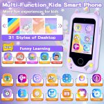 Kids Smart Phone for Girls, Christmas Birthday Gifts for Girls Age 3-10 Kids Toys Cell Phone, 2.8" Touchscreen Toddler Learning Play Toy Phone with Dual Camera, Game, Music Player, 8GB Card Purple
