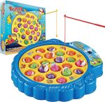 Fishing Game Toy for Kids and Toddlers, Rotating Fish Catching Board Game, Battery Operated Play Set with Music On Off Switch for Quiet Play