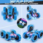 QUNREDA Remote Control Car, RC Cars Toys for Kids Ages 6-12, 4WD Stunt Car with LED Lights & 360° Flips, 2.4GHz, Upgraded USB-C Modular Batteries, 8-10 Year Old Boys Birthday Gift 1-Blue