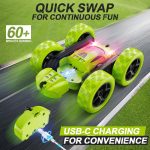 QUNREDA Remote Control Car, RC Cars Toys for Kids Ages 6-12, 4WD Stunt Car with LED Lights & 360° Flips, 2.4GHz, Upgraded USB-C Modular Batteries, 8-10 Year Old Boys Birthday Gift 1-Blue