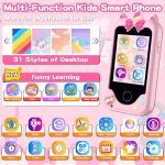 Kids Smart Phone for Girls, Christmas Birthday Gifts for Girls Age 3-10 Kids Toys Cell Phone, 2.8" Touchscreen Toddler Learning Play Toy Phone with Dual Camera, Game, Music Player, 8GB Card Purple