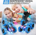 QUNREDA Remote Control Car, RC Cars Toys for Kids Ages 6-12, 4WD Stunt Car with LED Lights & 360° Flips, 2.4GHz, Upgraded USB-C Modular Batteries, 8-10 Year Old Boys Birthday Gift 1-Blue