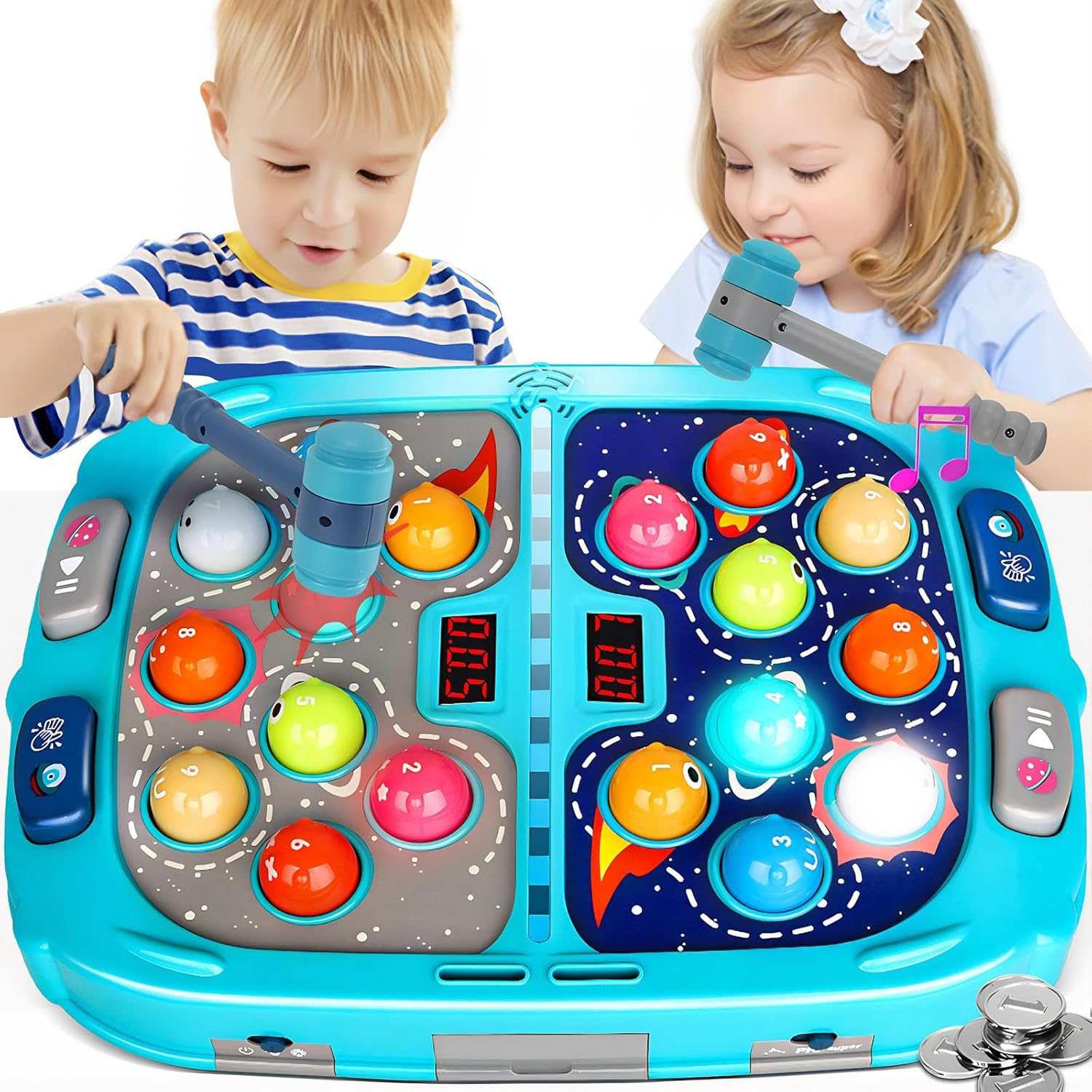 81SbrsGz-NL._AC_SL1500_ Whack Game Mole for Toddlers, Toys for 3-12 Year Old Boys Girls, Pounding Toys for Age 3-8, Birthday Gifts for 3 4 5 6 7 8+ Year Old Boys Kids, Educational Toy with Sound,Light,PK Mode with 2 Hammers