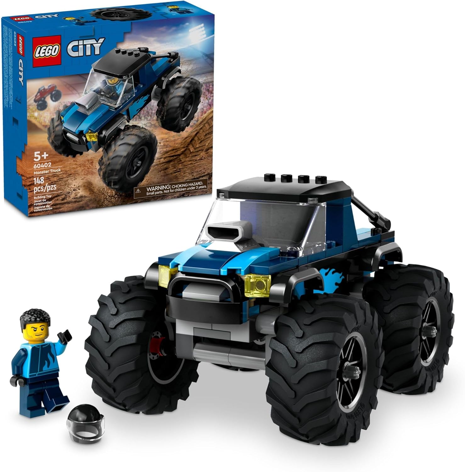 81Y6-dMtTVL._AC_SL1500_ LEGO City Blue Monster Truck Off-Road Toy Playset with a Driver Minifigure, Imaginative Toys for Kids, Fun Gift for Boys and Girls Aged 5 Plus, Mini Monster Truck, 60402