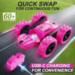 QUNREDA Remote Control Car, RC Cars Toys for Kids Ages 6-12, 4WD Stunt Car with LED Lights & 360° Flips, 2.4GHz, Upgraded USB-C Modular Batteries, 8-10 Year Old Boys Birthday Gift 1-Blue