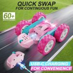 QUNREDA Remote Control Car, RC Cars Toys for Kids Ages 6-12, 4WD Stunt Car with LED Lights & 360° Flips, 2.4GHz, Upgraded USB-C Modular Batteries, 8-10 Year Old Boys Birthday Gift 1-Blue