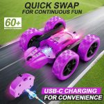 QUNREDA Remote Control Car, RC Cars Toys for Kids Ages 6-12, 4WD Stunt Car with LED Lights & 360° Flips, 2.4GHz, Upgraded USB-C Modular Batteries, 8-10 Year Old Boys Birthday Gift 1-Blue