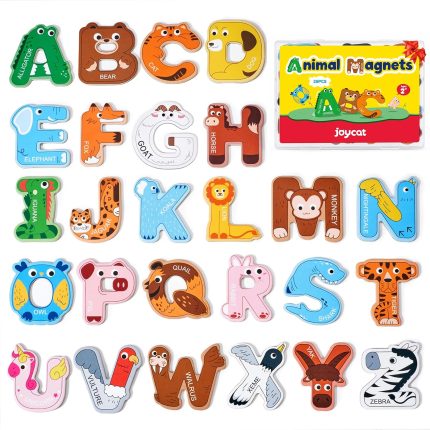 JoyCat Wooden Thick Alphabet Magnets for Toddlers Fridge Large Size Cute Animal Colorful ABC Magnetic Letters 26 Uppercase Letters Educational Toy Set for Kids Toddlers Preschool Learning Spelling | Thick wooden magnetic letters with cute animal designs, uppercase ABC, preschool learning, spelling toy for toddlers kids
