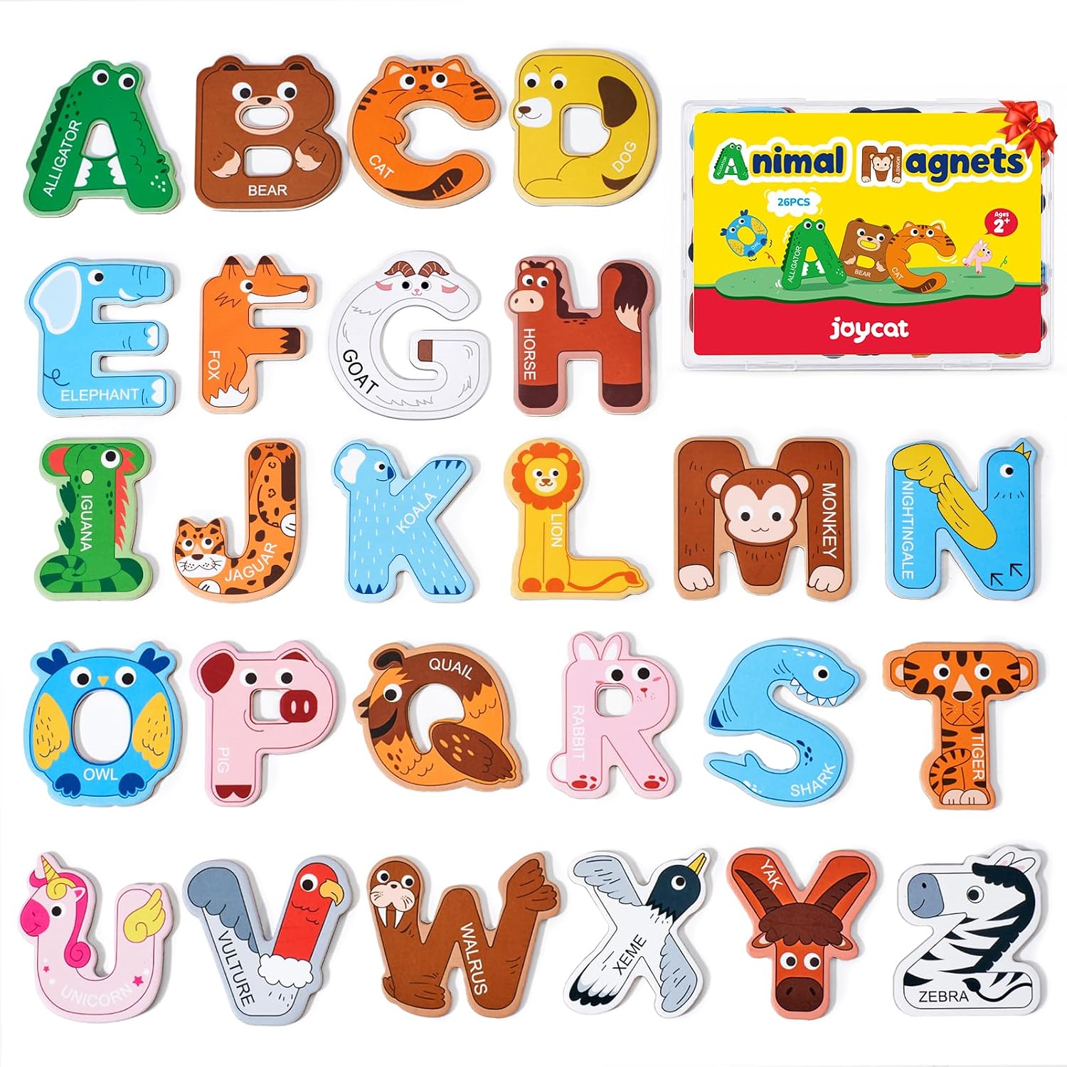 81i4gZjaL1L._AC_SL1500_ JoyCat Wooden Thick Alphabet Magnets for Toddlers Fridge Large Size Cute Animal Colorful ABC Magnetic Letters 26 Uppercase Letters Educational Toy Set for Kids Toddlers Preschool Learning Spelling | Thick wooden magnetic letters with cute animal designs, uppercase ABC, preschool learning, spelling toy for toddlers kids