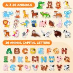 JoyCat Wooden Thick Alphabet Magnets for Toddlers Fridge Large Size Cute Animal Colorful ABC Magnetic Letters 26 Uppercase Letters Educational Toy Set for Kids Toddlers Preschool Learning Spelling | Thick wooden magnetic letters with cute animal designs, uppercase ABC, preschool learning, spelling toy for toddlers kids