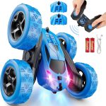 QUNREDA Remote Control Car, RC Cars Toys for Kids Ages 6-12, 4WD Stunt Car with LED Lights & 360° Flips, 2.4GHz, Upgraded USB-C Modular Batteries, 8-10 Year Old Boys Birthday Gift 1-Blue