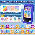 Kids Smart Phone for Girls, Christmas Birthday Gifts for Girls Age 3-10 Kids Toys Cell Phone, 2.8" Touchscreen Toddler Learning Play Toy Phone with Dual Camera, Game, Music Player, 8GB Card Purple