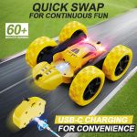 QUNREDA Remote Control Car, RC Cars Toys for Kids Ages 6-12, 4WD Stunt Car with LED Lights & 360° Flips, 2.4GHz, Upgraded USB-C Modular Batteries, 8-10 Year Old Boys Birthday Gift 1-Blue