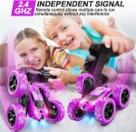 QUNREDA Remote Control Car, RC Cars Toys for Kids Ages 6-12, 4WD Stunt Car with LED Lights & 360° Flips, 2.4GHz, Upgraded USB-C Modular Batteries, 8-10 Year Old Boys Birthday Gift 1-Blue