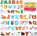 JoyCat Wooden Thick Alphabet Magnets for Toddlers Fridge Large Size Cute Animal Colorful ABC Magnetic Letters 26 Uppercase Letters Educational Toy Set for Kids Toddlers Preschool Learning Spelling | Thick wooden magnetic letters with cute animal designs, uppercase ABC, preschool learning, spelling toy for toddlers kids